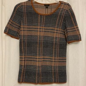 Short Sleeve Knitted Plaid Top